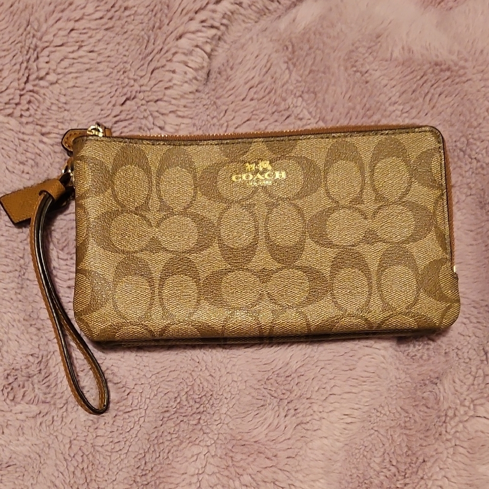 Coach Tan Signature Wristlet Clutch